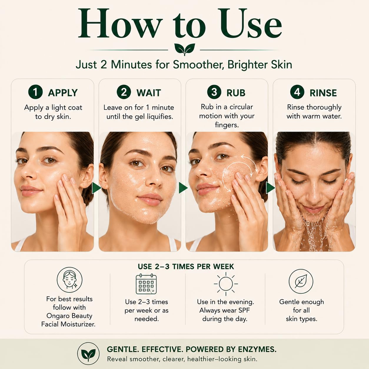 Ongaro Beauty ekologiczny peeling enzymatyczny; delikatnie usuwa obumarły naskórek, najlepszy środek do czyszczenia skóry twarzy zapobiegający starzeniu się skóry z technologią probiotyczną, aloes, komórki macierzyste jabłka i peptydy; 4 oz