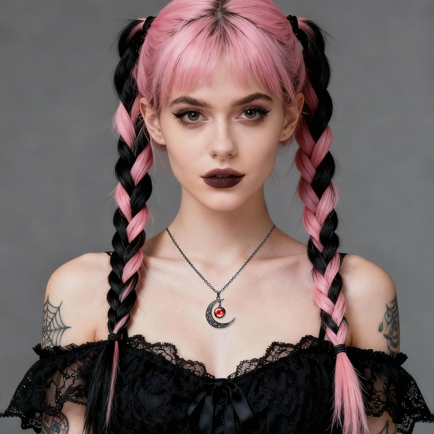 Joyline Gothic Moon Necklace for Women Men Purple Crystal Punk Style Pendant Necklaces Black Crescent Dark Goth Vintage Jewelry Halloween Costume - Image 4