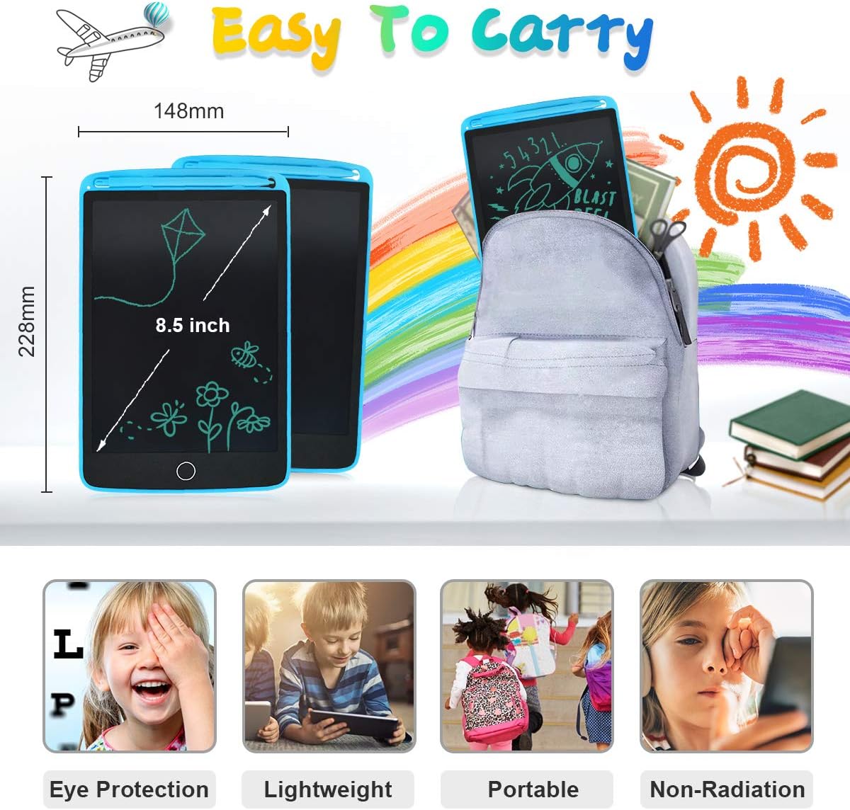 2 Packs LCD Writing Tablets for Kids, Drawing Doodle Board 8.5 Inch Electronic Graphics for Children, Portable Digital eWriter Blue+Blue
