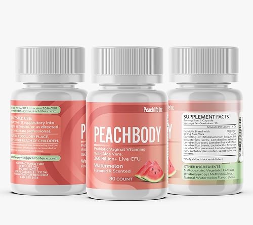 Miniatura 8 de Peachlife Supositorios vaginales probióticos con sabor a sandía y perfumados  con aloe vera y 11 cepas para el equilibrio del pH, soporte Peachbody