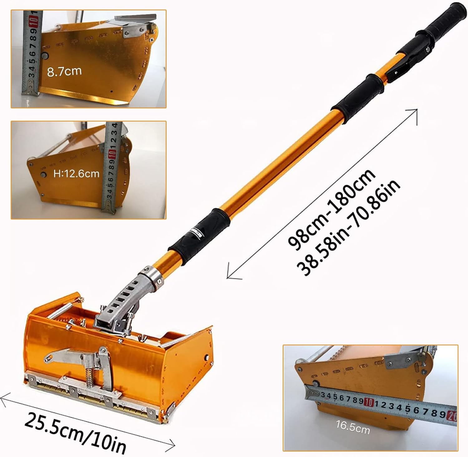 Drywall Taping Tools 9" Flat Finish Box Set+40''-63.8'' Extendable Handle 120° Aluminum Alloy Professional Drywall Flat Box, Wide Opening of Plate Cover for Easy Cleaning