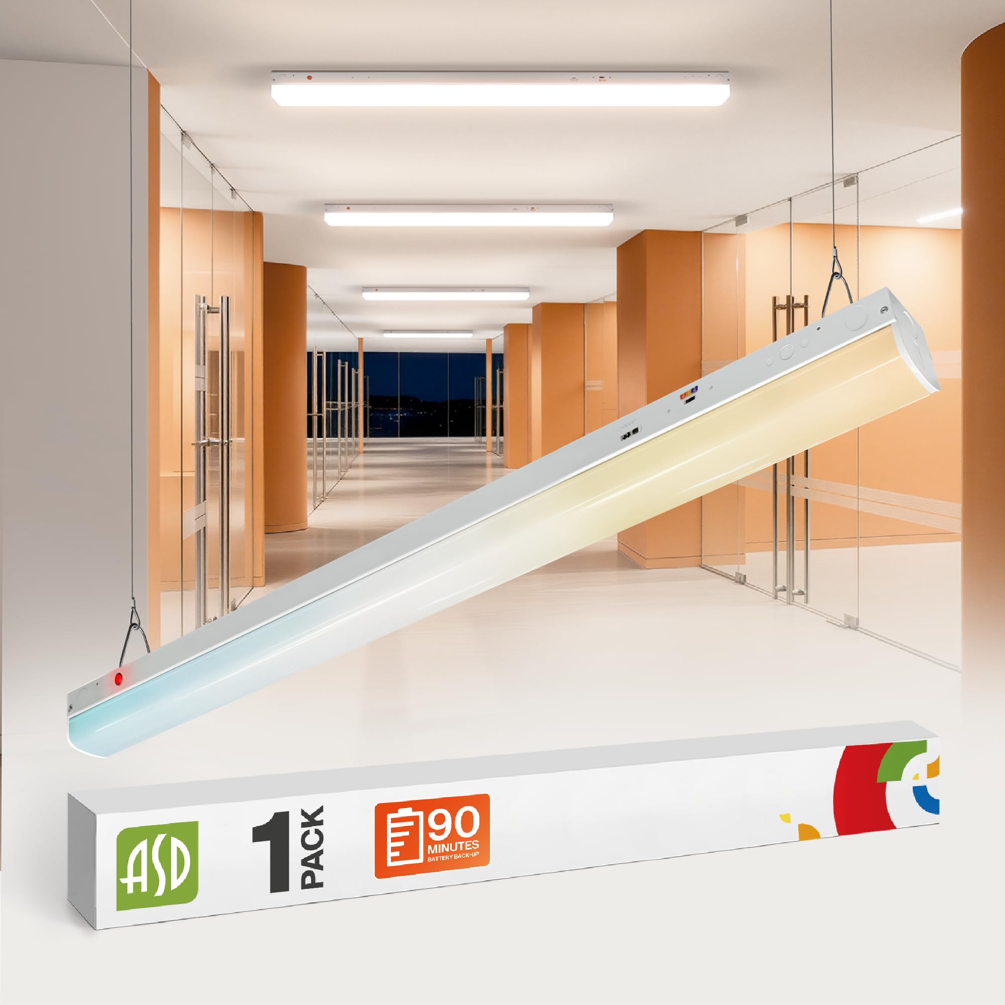 ASD 4ft LED Linear Strip Light Fixture with Emergency Battery