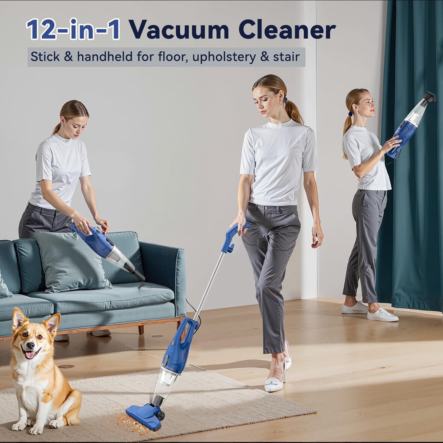 Corded Vacuum Cleaner, 12-in-1 Vacuum Cleaners for Home 15Kpa Power Suction Lightweight Stick Vacuum with Washable HEPA Filter Converts to a Handheld Vacuum for Home, Pet Hair, Carpet, Hard Floors - Image 7