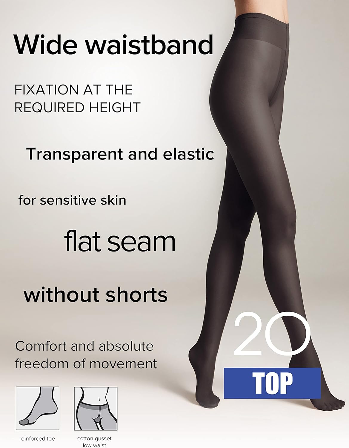 Conte Tights Sheer to Waist Hipster Low-Rise Pantyhose with Adjustable Belt, Top 20 Den - Image 3