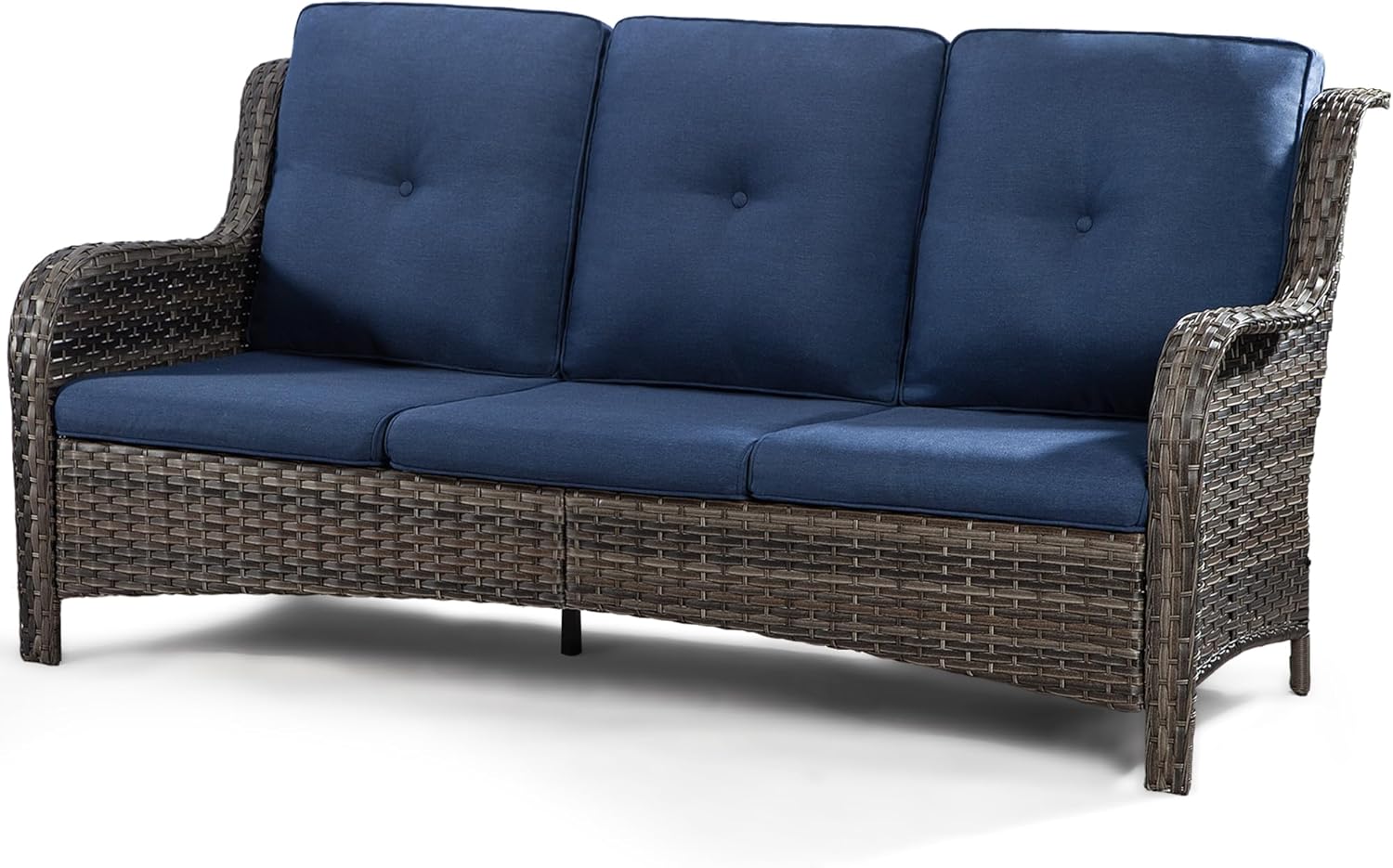 73'' Outdoor Patio Couch Wicker Sofa - 3 Seater Rattan Sofa for Outside Patio Garden with Deep Seating and Olefin Cushions(Mixed Grey/Blue)