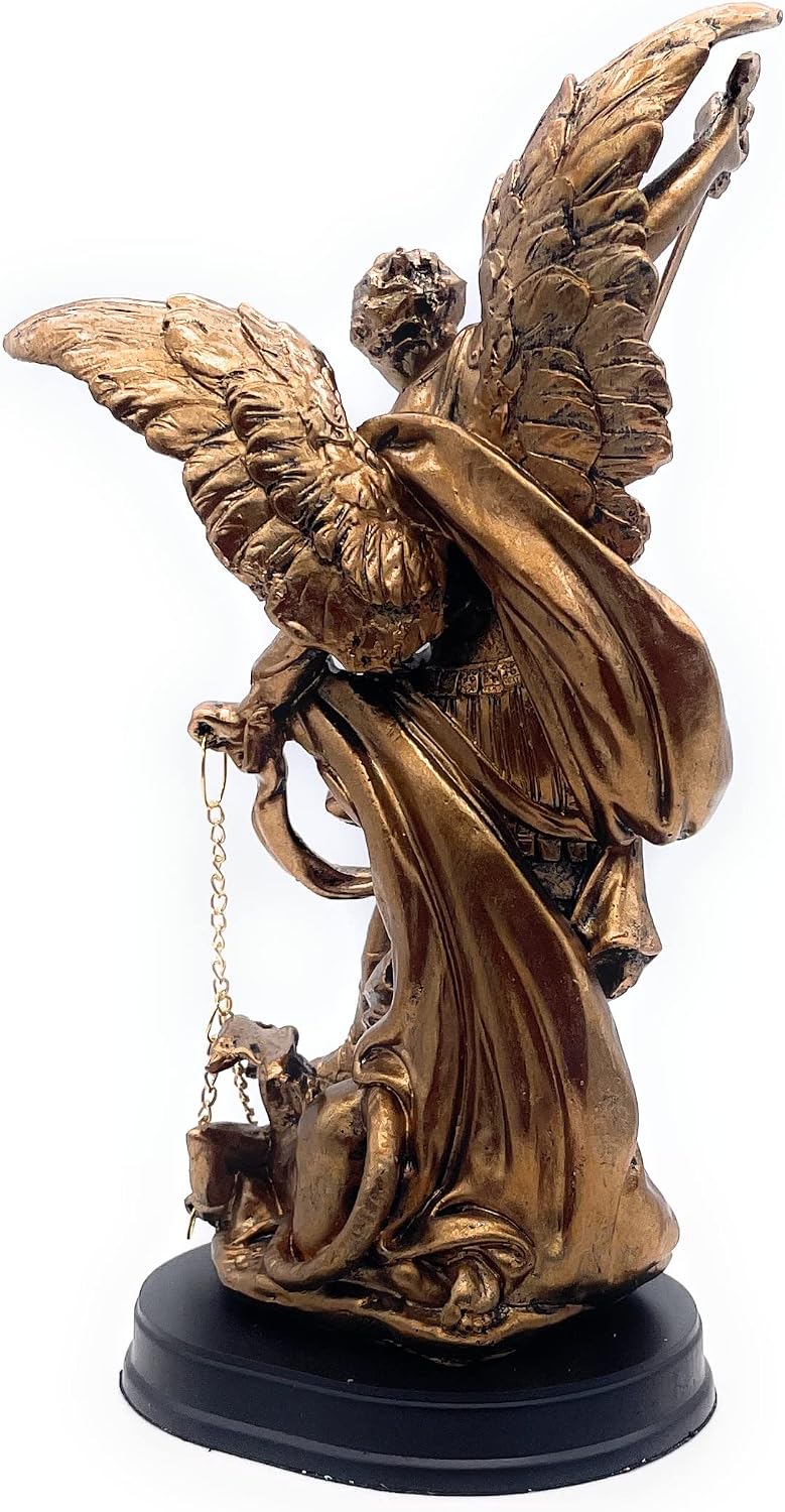RUSTIX St Michael San Miguel Archangel Statue Defeating Satan Resin Sculpture (Bronze, 8.5 Inch)
