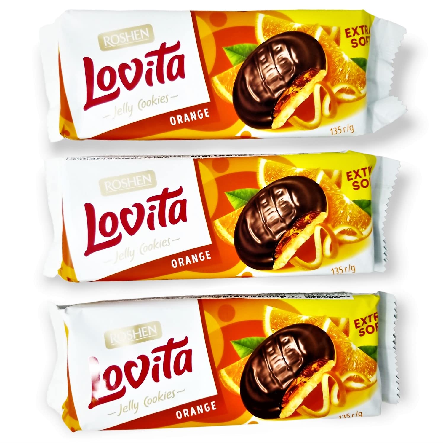 Roshen “Lovita” Jelly Cookies, Biscuits with Orange Flavoured Jelly Filling 4.8 oz/135grams, Kosher, Pack of 3