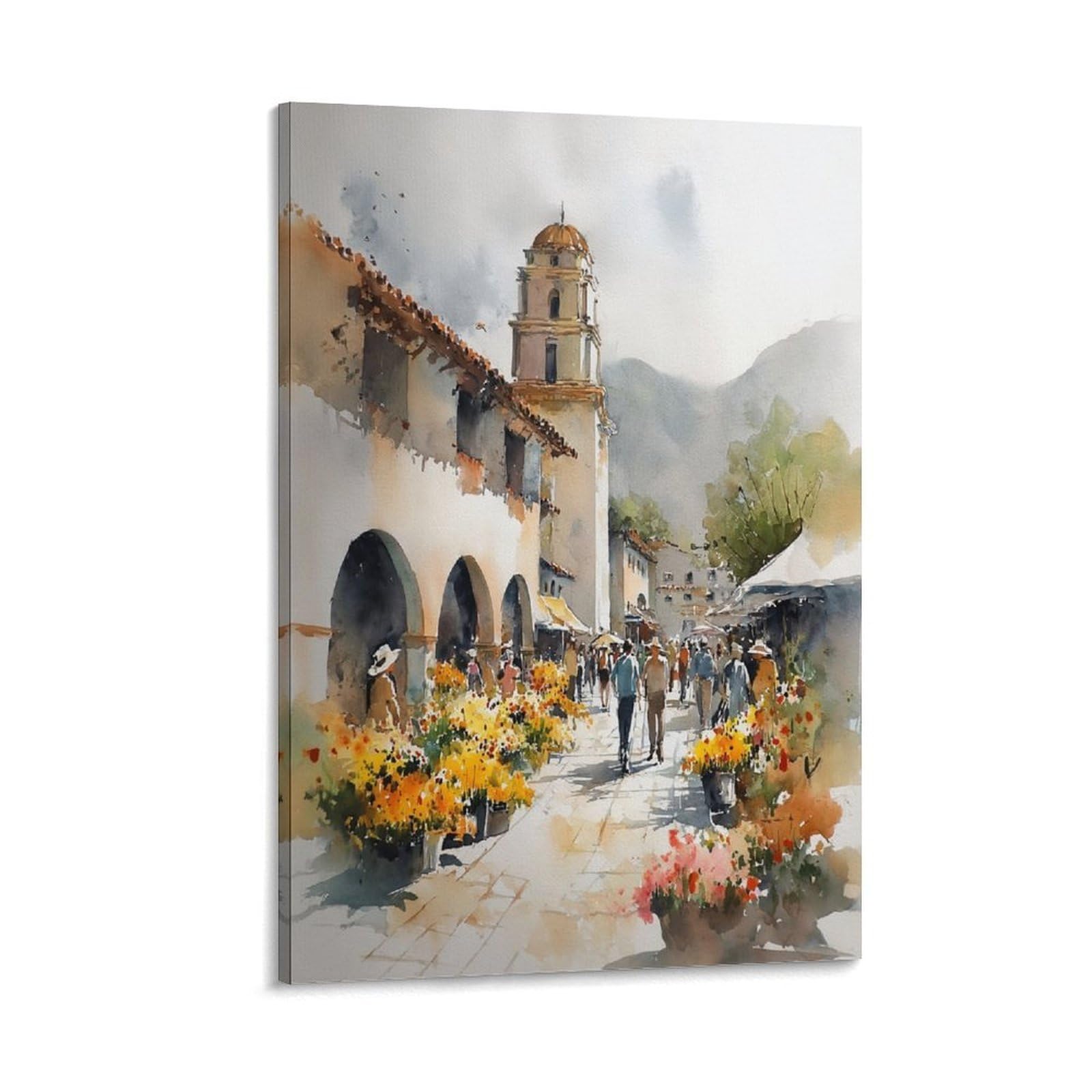 XWYMXZ Puerto Rico Flower 24x36inch(60x90cm) Vintage Travel Poster Watercolor Canvas Art