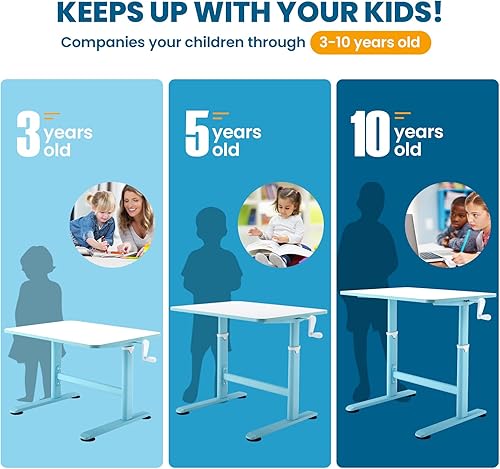 Miniatura 4 de Costzon Escritorio para niños escritorio de estudio de altura ajustable con manivela de mano amplia mesa para la escuela la sala de estudio la