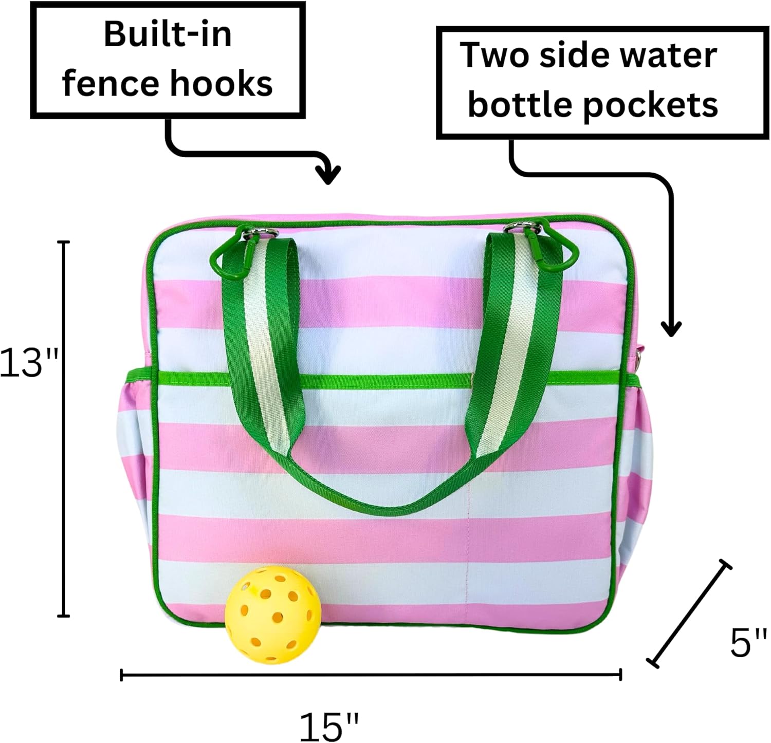 Cute Prepster Pickleball Bag for Women with Fence Hook, Tote with Pockets for Water Bottle, Paddles, Balls, Accessories - Image 7
