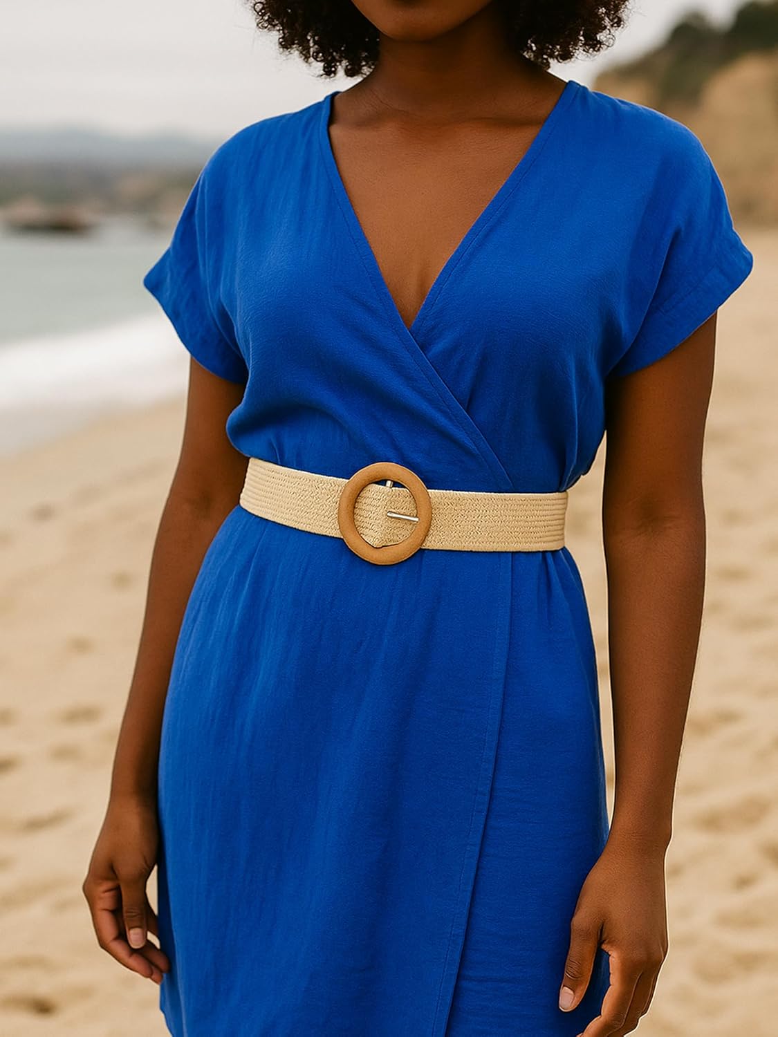 2/4 Pack Straw Woven Elastic Stretchy Waist Belts for Women, Fashion Boho Waist Belt Rattan Raffia Ladies Belts - Image 3