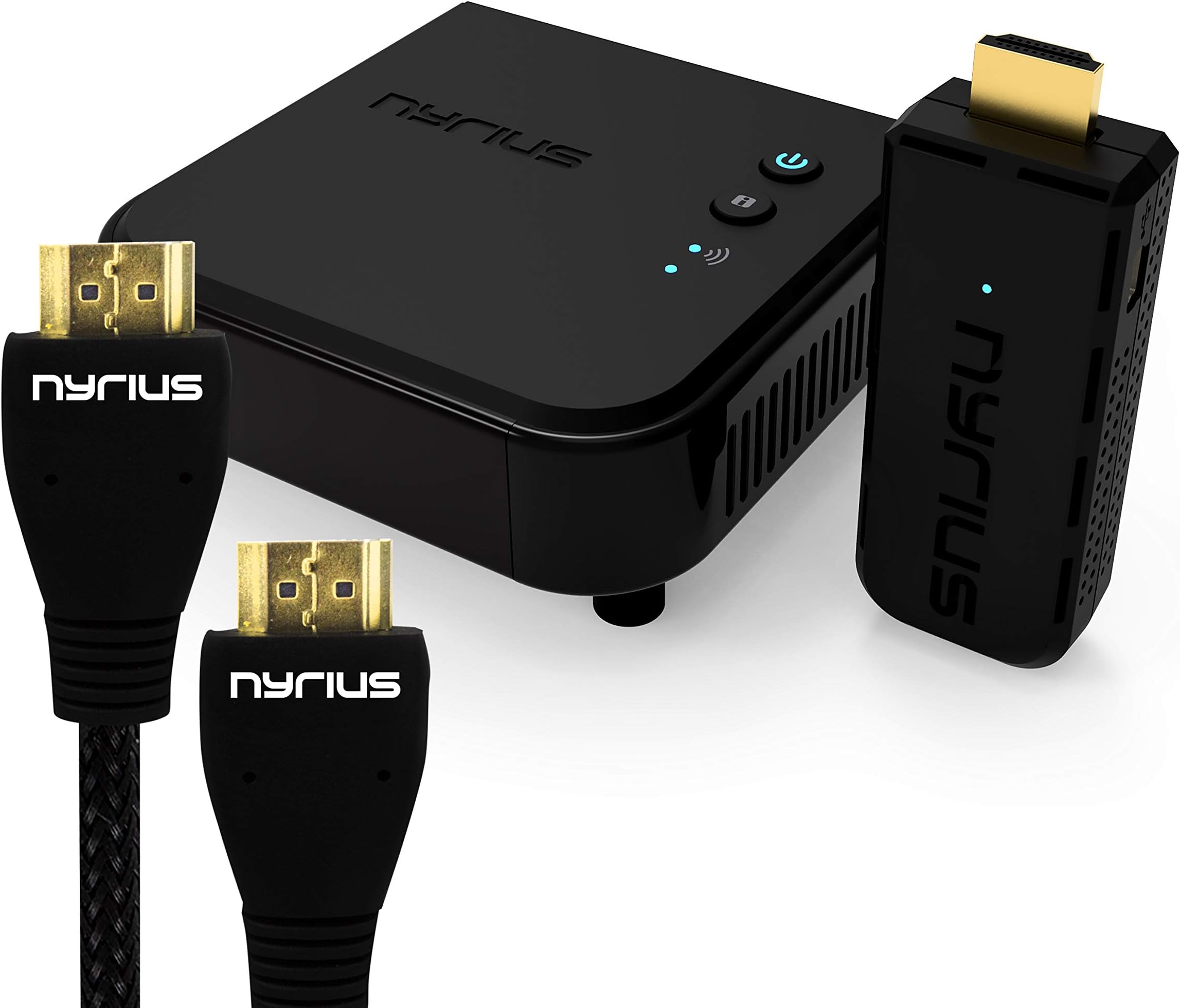 Nyrius Aries Pro Wireless HDMI Transmitter & Receiver to Stream HD 1080p 3D Video from Laptop, PC, Cable, YouTube, PS4, Drones, Pro Camera, to HDTV/Projector & Bonus HDMI Cable