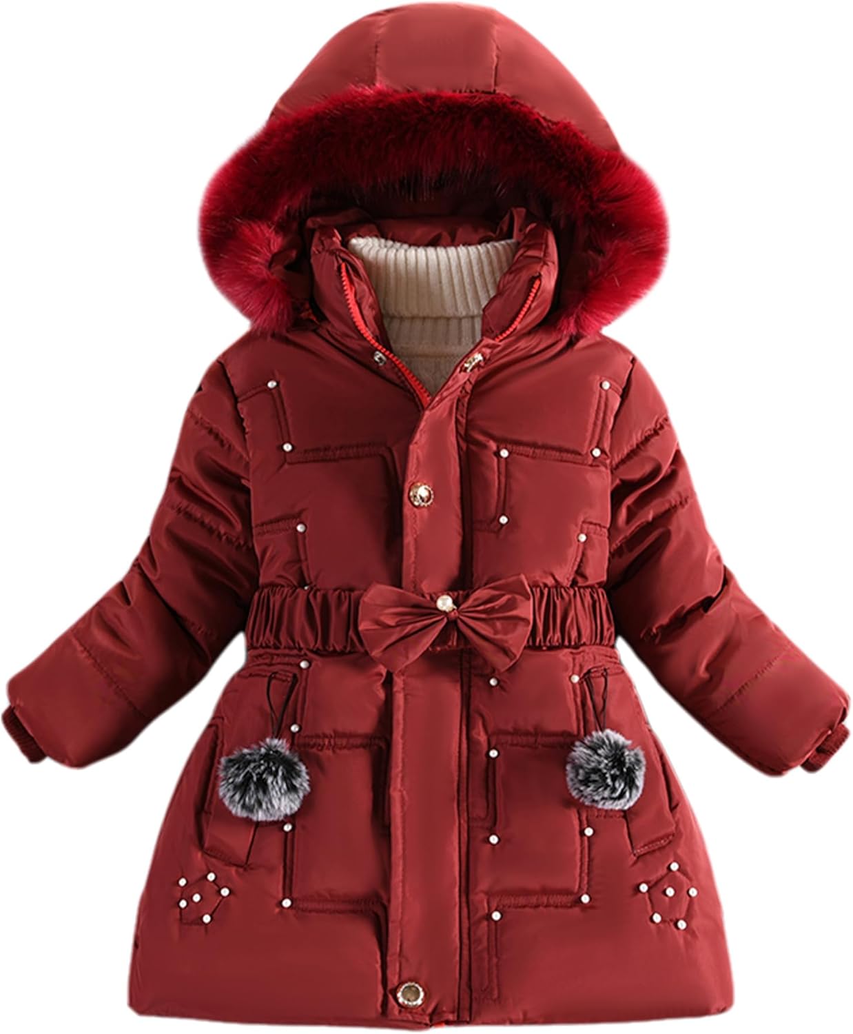 Maeau Jas met capuchon voor meisjes, voor de winter, warm, gewatteerd