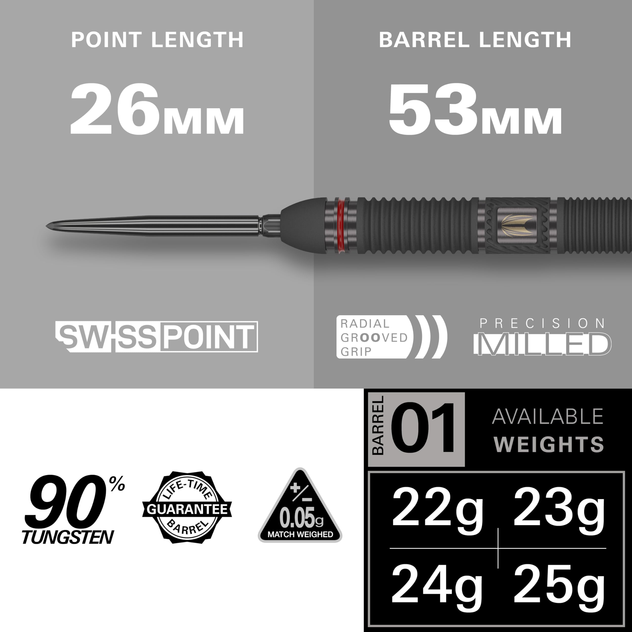 Target Darts Scope Steel Tip Swiss Point Darts, 90% Tungsten Dart Set, Barrel 01-24G, Black & Red - Image 2