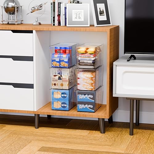 Miniatura 9 de Yieach Paquete de 6 contenedores de almacenamiento apilables transparentes con tapa y asa, contenedor de acrílico profundo de 11.1 pulgadas para