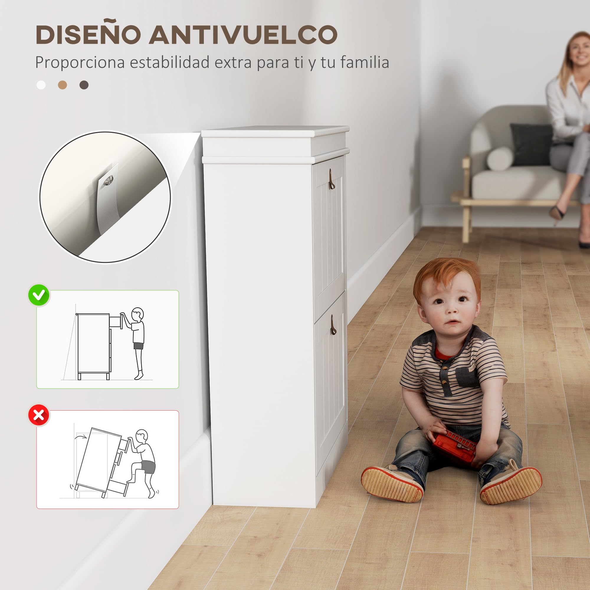 HOMCOM Mueble Zapatero con 4 Puertas Abatibles 54x24x82,5 cm Blanco | Zapatero Estrecho, Estantes Ajustables, para 20 Pares de Zapatos, Antivuelco, Entrada Recibidor Pasillo