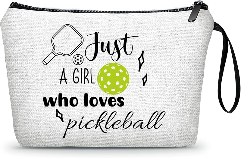 Necessaire de maquiagem KONSOM em lona com estampa pickleball, fechamento com zíper