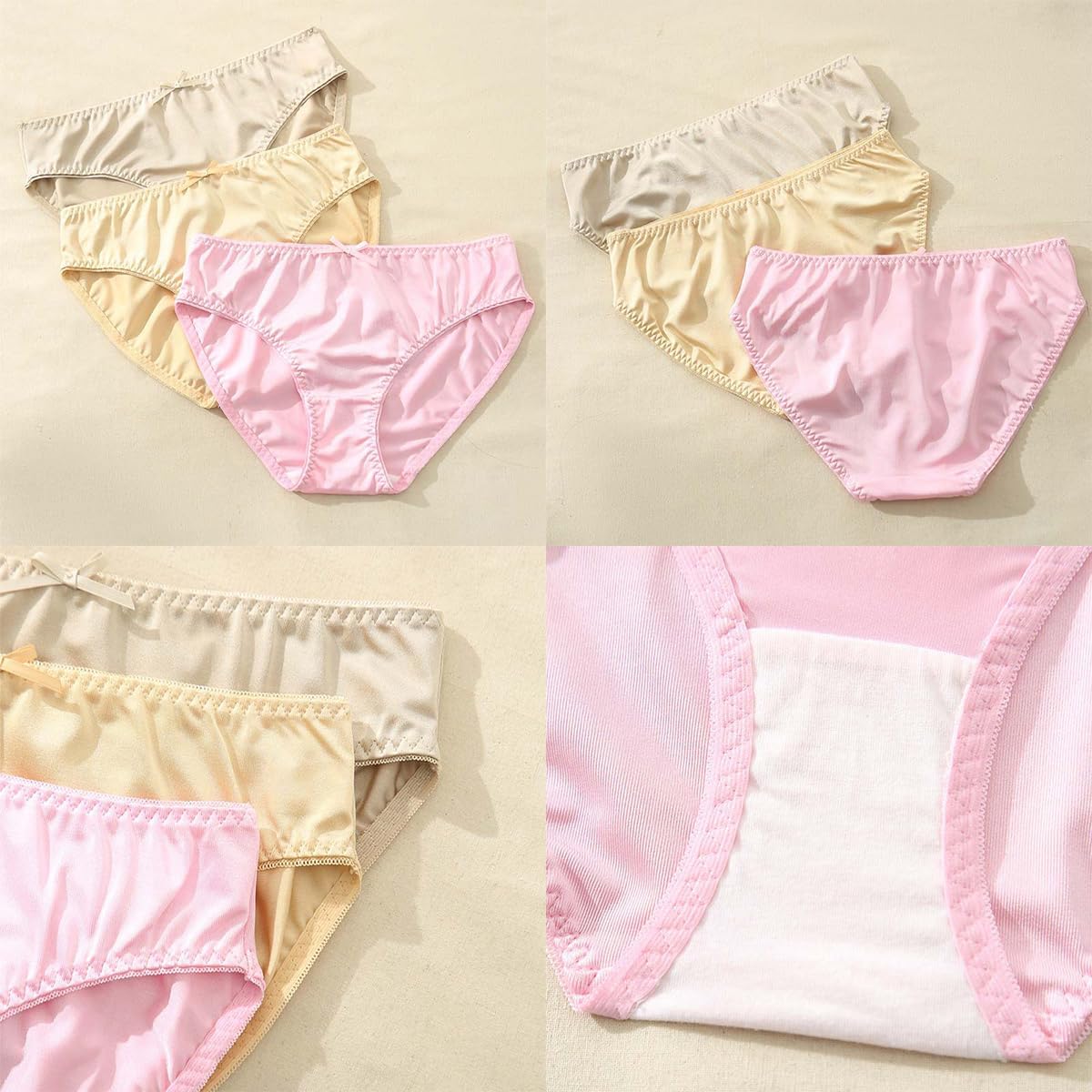 Women's Sexy Underwear Ice Silk Hipster Bow Bikini Panties Mid Rise Full Breathable Briefs 3 Pack - Image 5