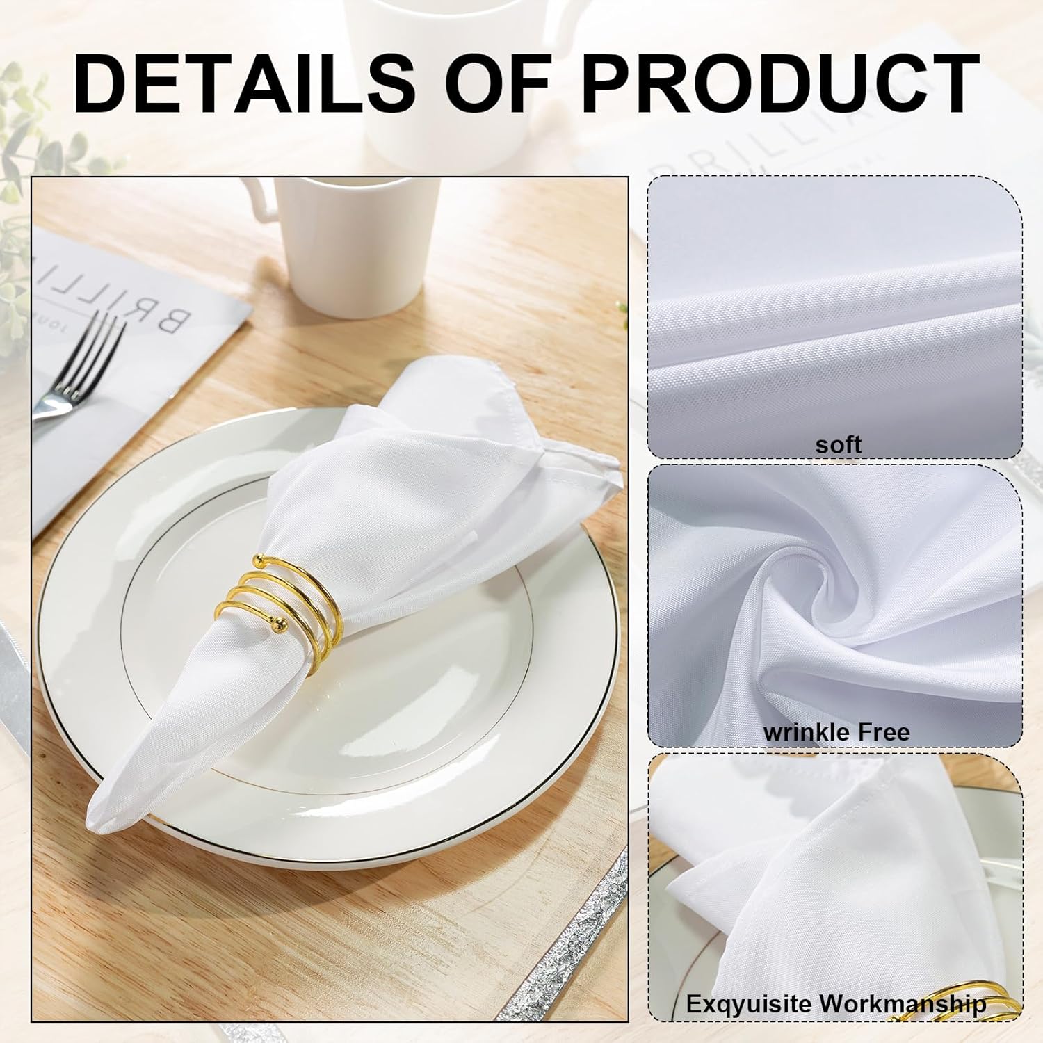 Christmas White Cloth Napkins, 20 x 20 inch Washable Polyester Dinner Napkins with Hemmed Edges for Dinner Christmas X-mas Paeties Weddings Banquets Table Decoration (White,36PCS)