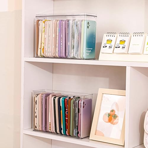 Miniatura 6 de FABROK Organizador de plástico para teléfono, caja de almacenamiento transparente con tapa para teléfono celular, fundas básicas, caja de
