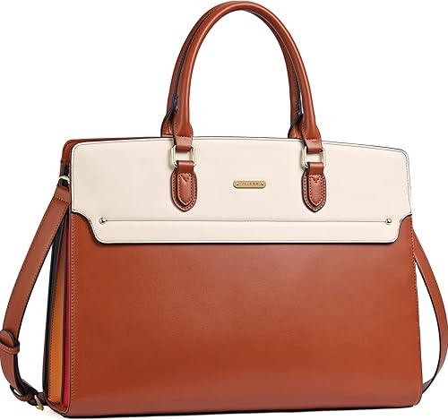 Miniatura 13 de Telena Bolsa de mano para laptop para mujer, bolsa de hombro de 15.6 pulgadas, maletín de cuero para mujer, bolsas de mano de gran capacidad | 15.6