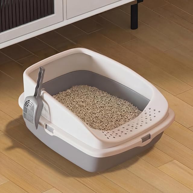 Bandeja de Arena para Gatos, Caja de Arena de plástico, Bandeja de Arena Abierta para Gatos con Pala Gratis