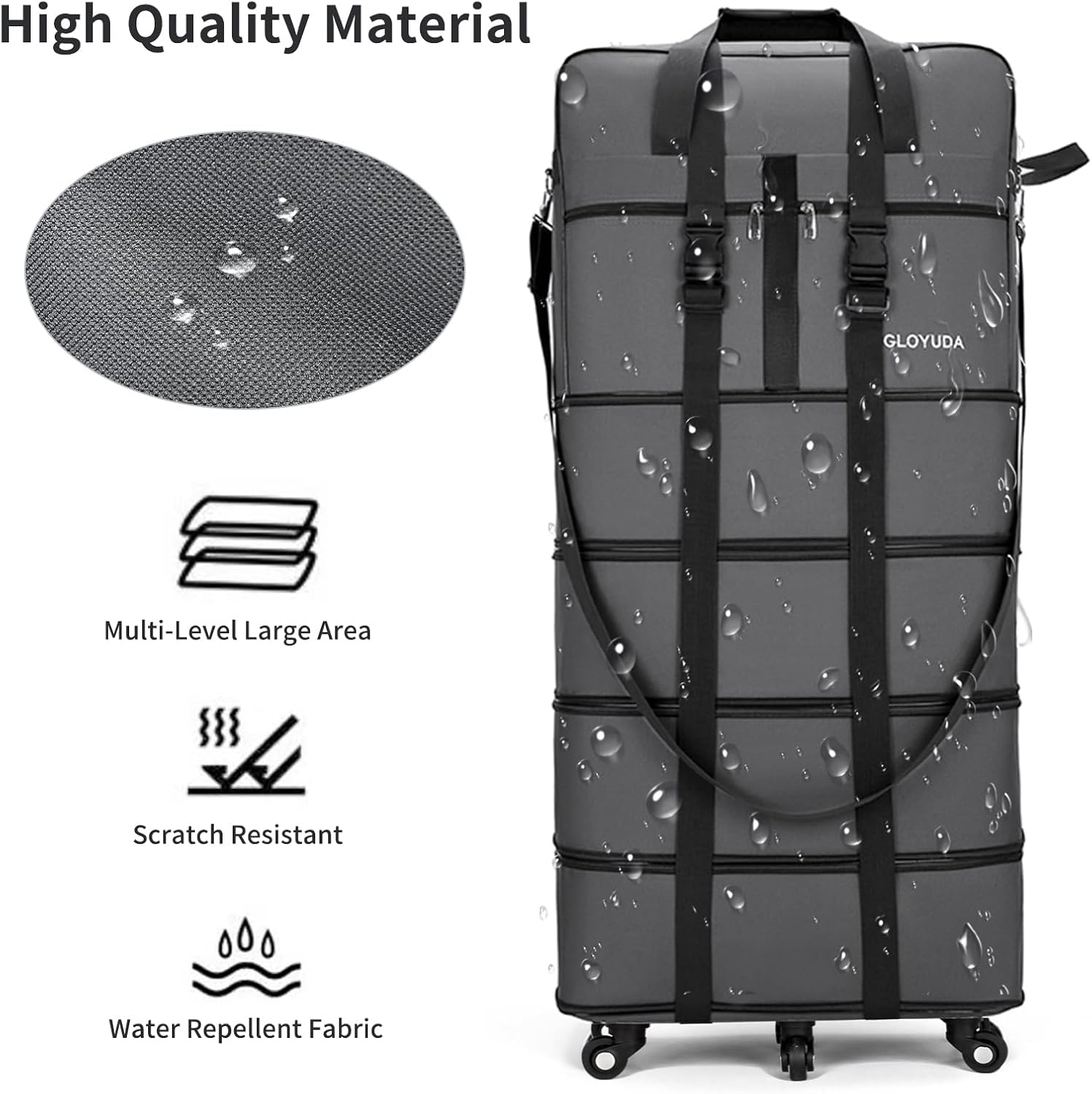 130L Expandable Luggage, 43 Inch Extra Large Suitcase with Wheels, Collapsible Luggage, Rolling Duffle Bag with Wheels, Big Suitcases with a Handle Wrap Shoe Bag Shoulder Strap (Gray) - Image 4
