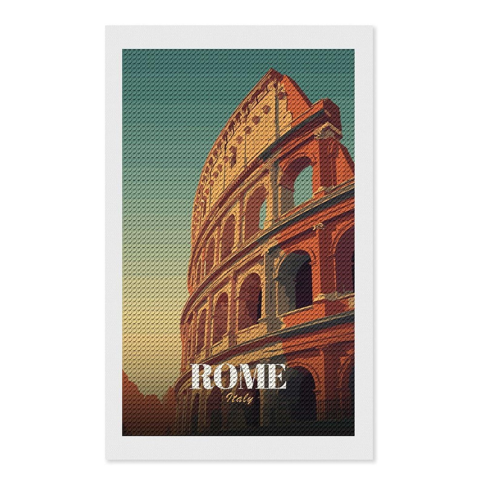 Junmoney Rome Colosseum Italy Travel DIY Diamond Art Canvas Kit 12"x20", for Adults, Decorate Your Room, Gift Idea, Modern Decor, Finish and Display