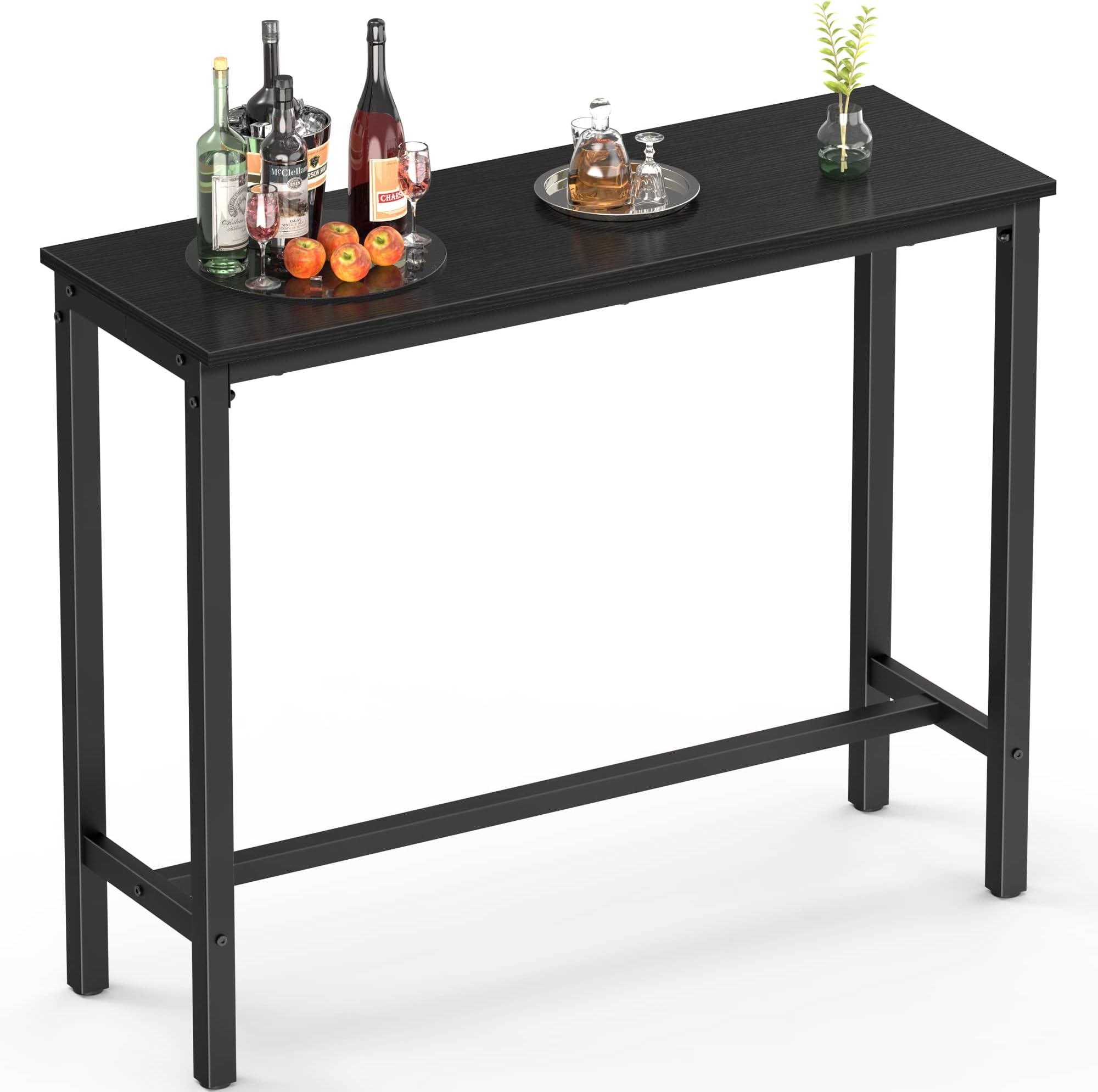 Bar Table, 39" Pub High Top Rectangular Bar Height Sofa Console, for Narrow Space, Living Room, Sturdy Metal Frame, Easy to Set Up, Black