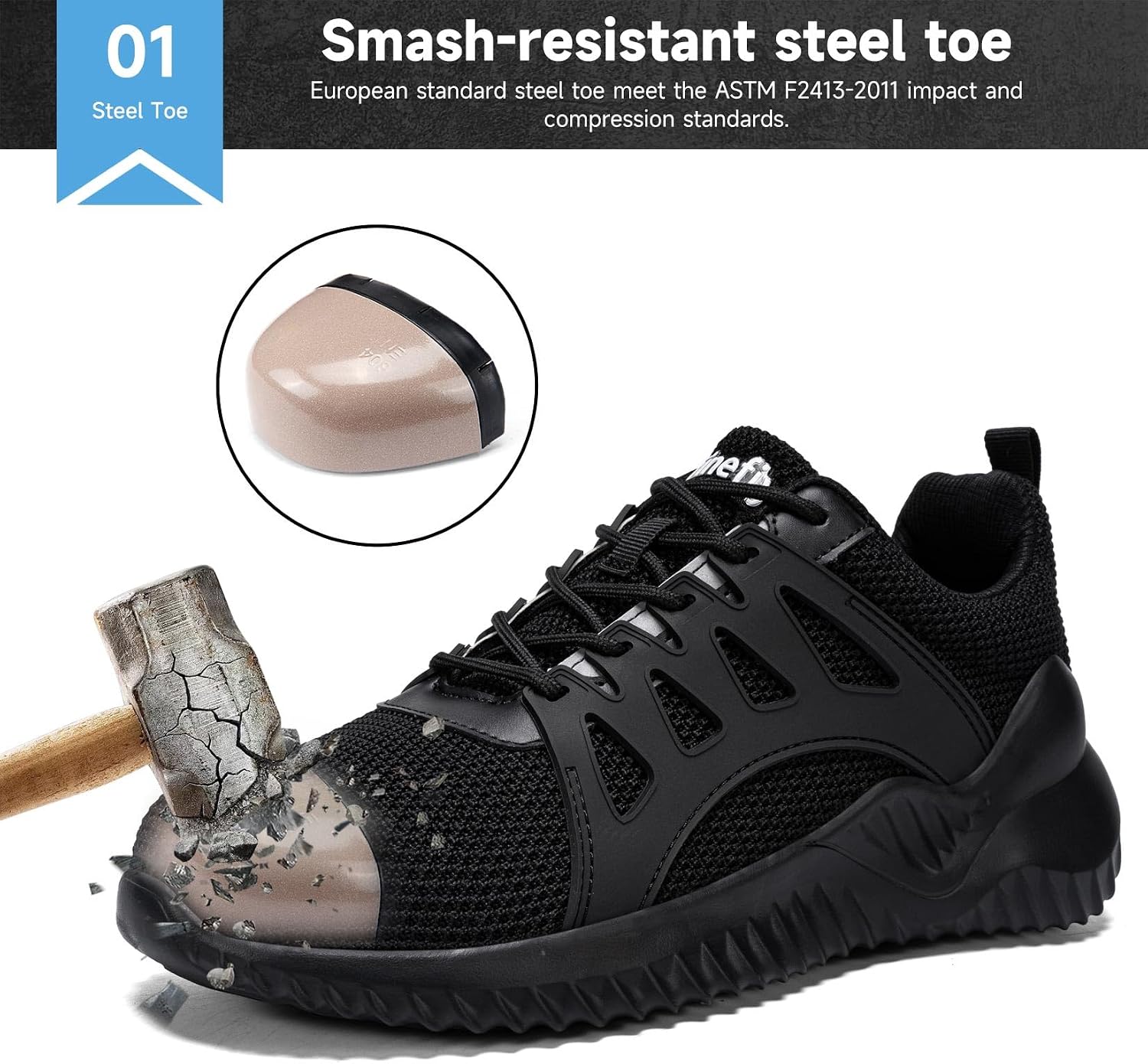 Tinefiy Steel Toe Shoes for Men Lightweight Comfortable Composite Toe Safety Work Sneakers Cushion Puncture Proof Indestructible Shoe