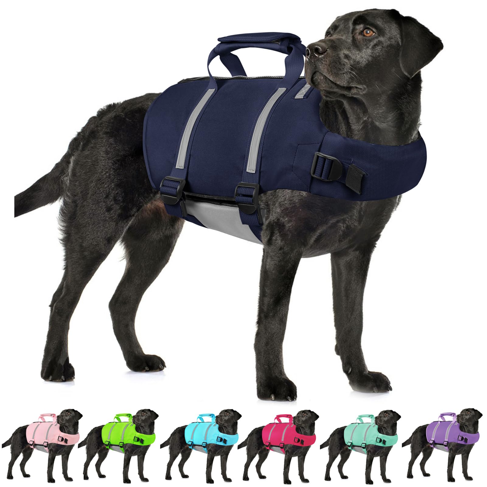 AOFITEE Dog Life Jacket, Dog Life Vest with Zipper and High Flotation, Reflective Dogs Swimming Vest, Adjustable High Buoyancy Pet Swimsuit Lifesaver