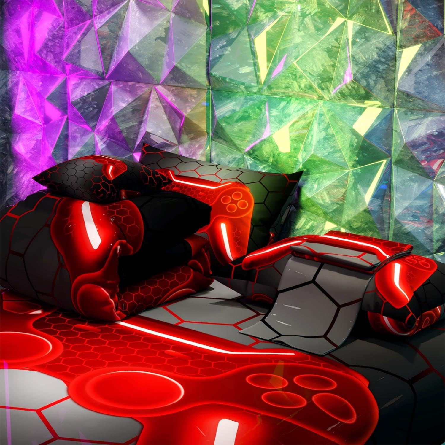 Namoxpa6 Pieces Gamer Comforter Sets for Boys Kids,3D red Pattern,Decorative 6 Piece Bedding Sets with Comforter,Flat Sheet,Fitted Sheet,Throw Pillow Cover,Pillow Shams,Twin Size