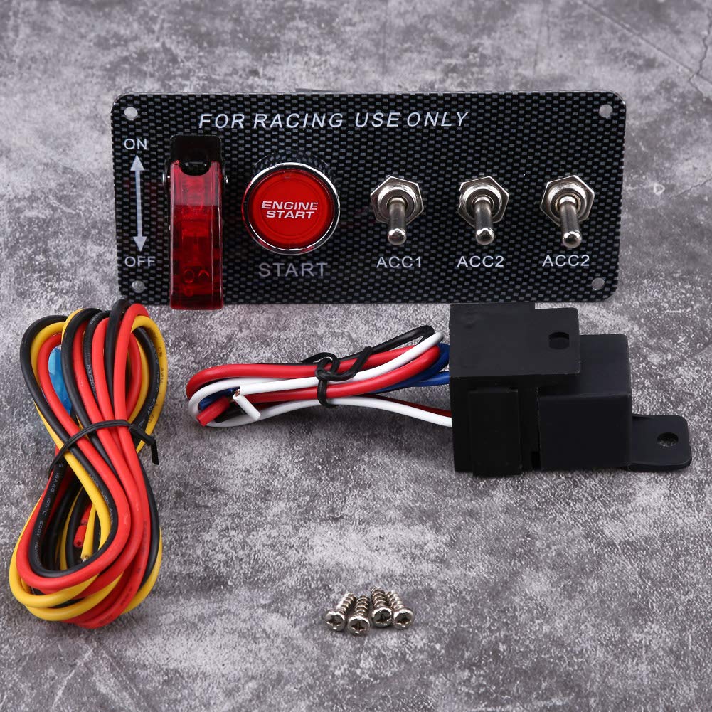 Panel de Interruptor de Encendido de 12 V, Panel de Interruptor de Encendido de Motor de Coche de Carreras, Botón de Arranque con Fibra de Carbono, Panel de Interruptores de