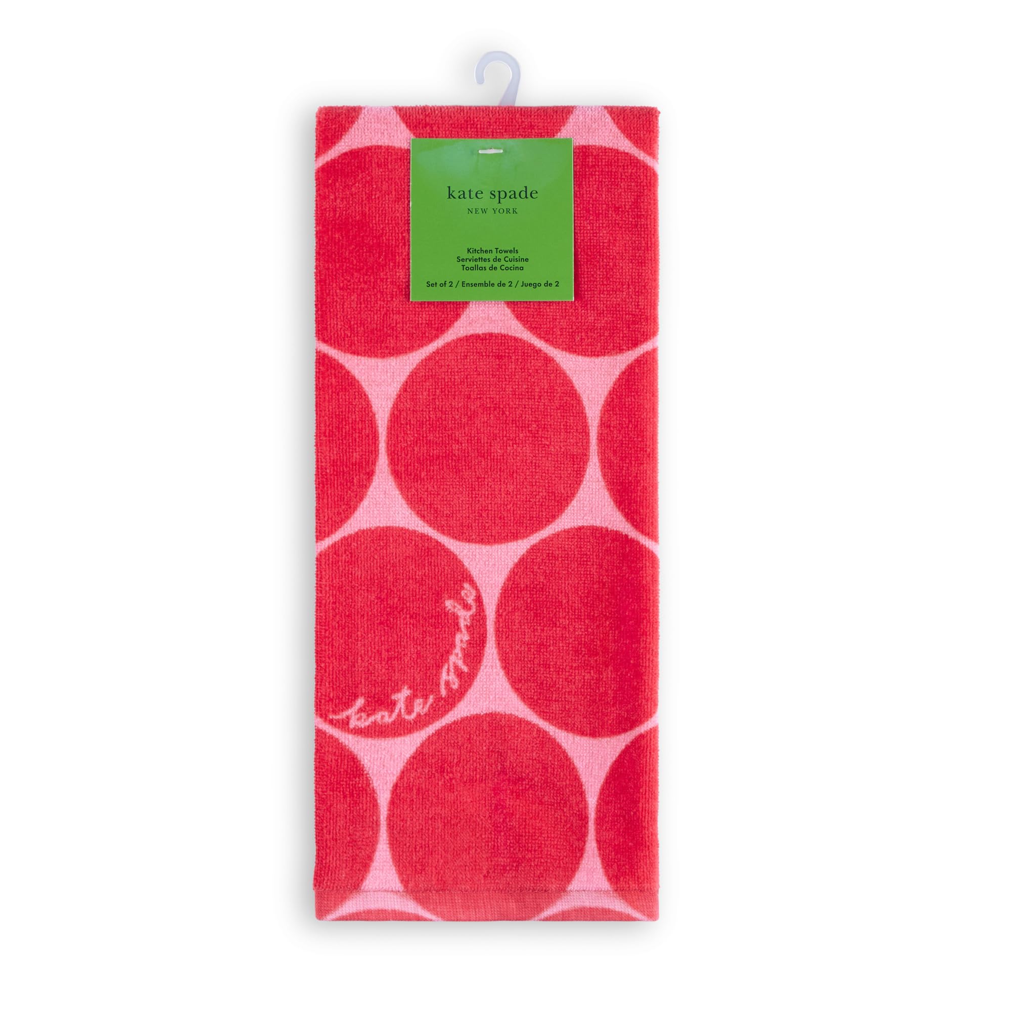 Kate Spade New York Joy Dot ręczniki kuchenne zestaw 2-pak, chłonne 100% bawełna welur, czerwony/różowy różowy, 43 cm x 71 cm