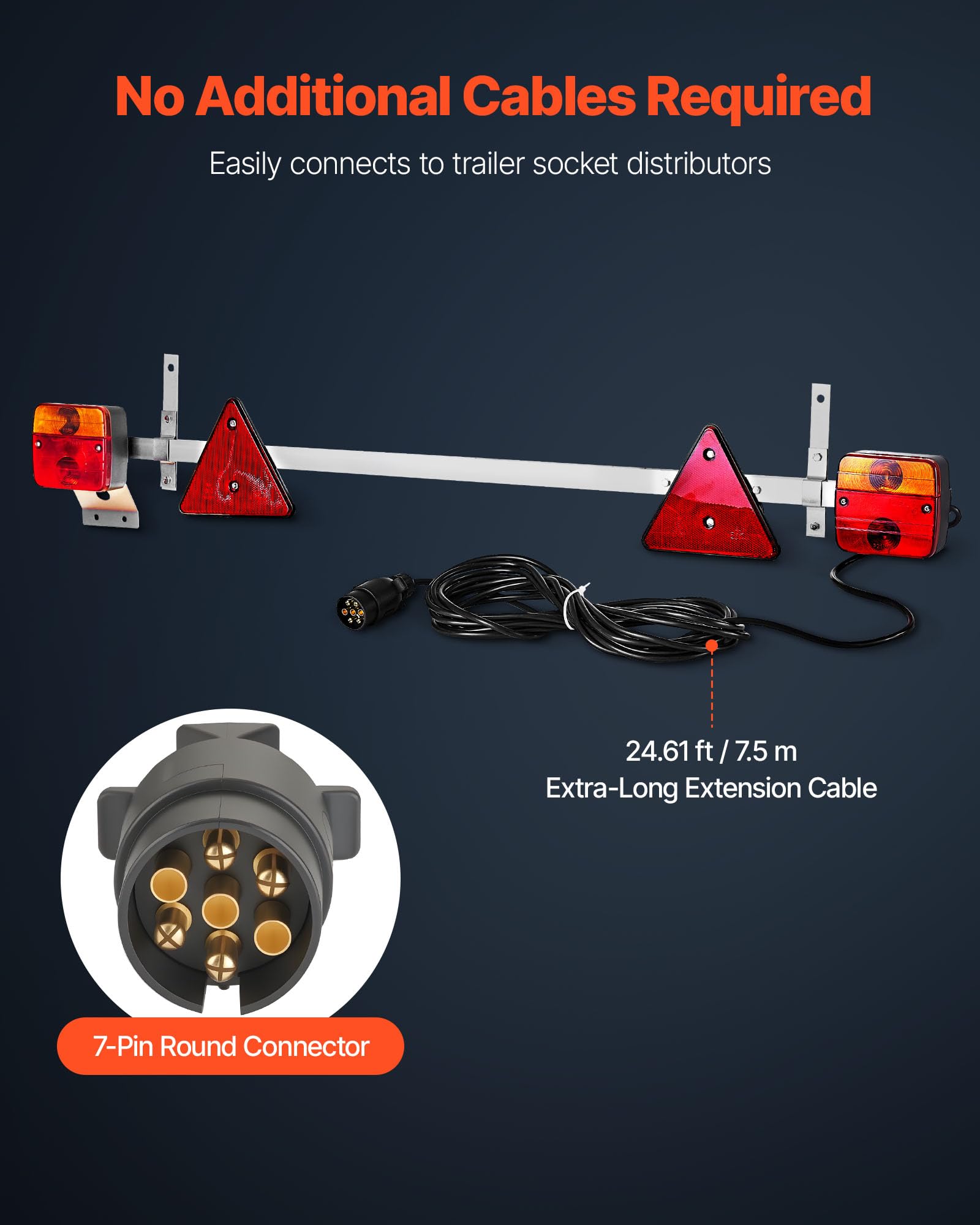 VEVOR Luces de Remolque, con Modos Luz de Freno, Giro, Trasera, Matrícula, Kit de Iluminación Impermeable y a Prueba de Polvo con Arnés de Cableado para Barco y Autocaravana, 1620 x 75 x 205 mm