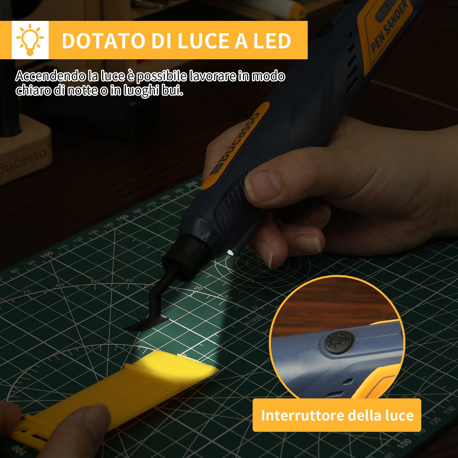 Levigatrice a penna senza fili, 5 velocità e ricarica USB con luce LED, utensile elettrico multiuso, mini levigatrice elettrica per levigatura, lucidatura, finitura, artigianato fai da te
