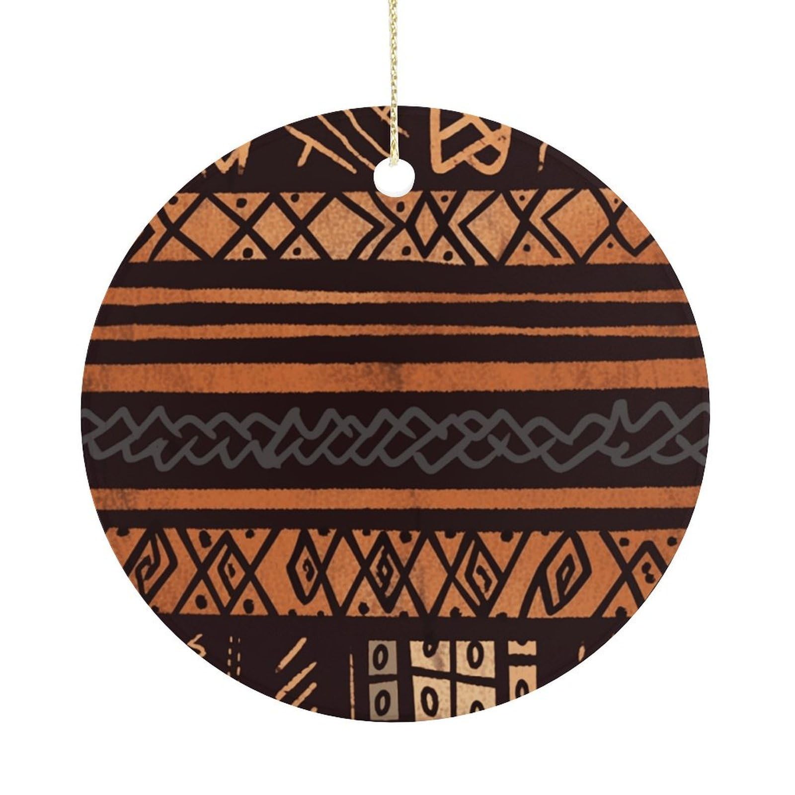 African Mud Cloth Tribal Christmas Ornament,Round Ceramic Ornaments Personalized Christmas Tree Ornament for Holiday Porcelain Keepsake Gifts Ideas Home Decor