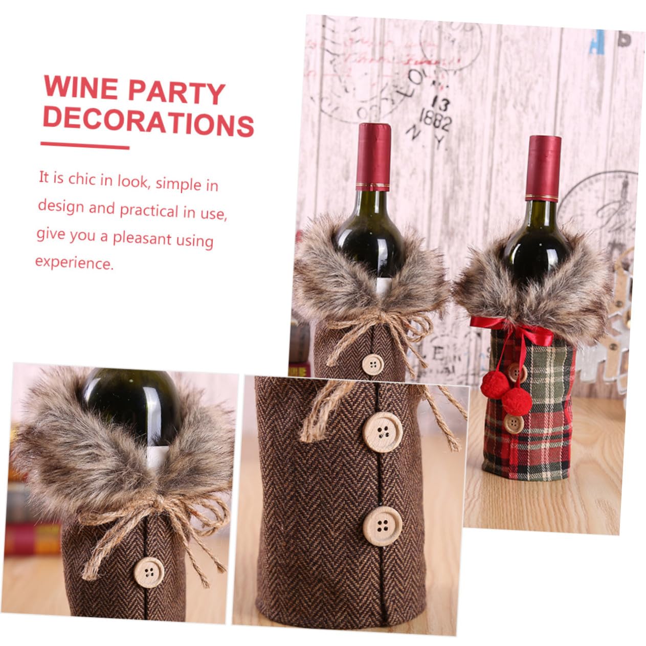 VERDANVERSE 2 Pièces Housse de Bouteille de Vin pour Noël Housse Festive pour Fêtes Lot