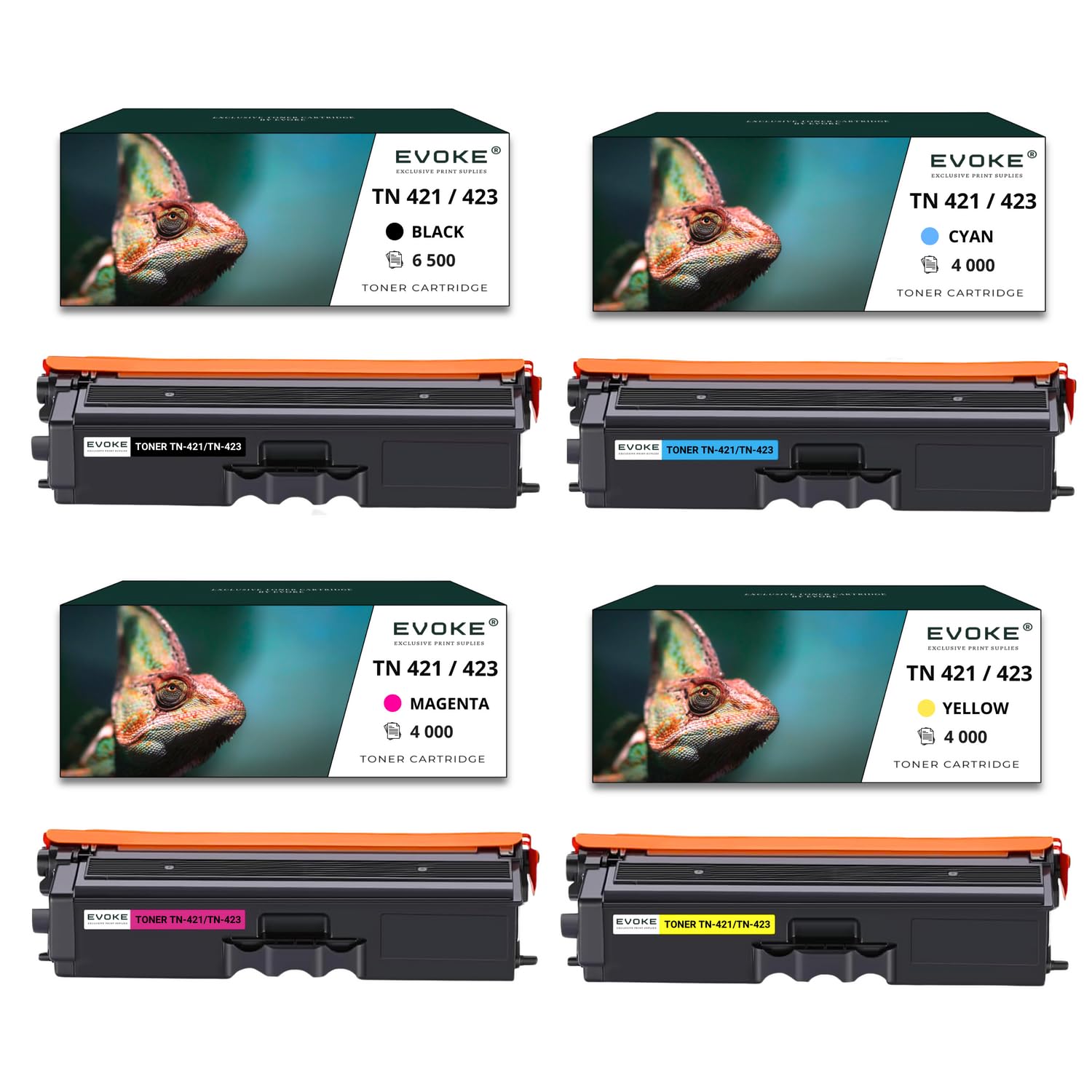EVOKE TN423 TN-423 Toner Kompatybilny z Brother DCP-L8410CDW MFC-8690CDW MFC-8900CDW (Zestaw CMYK) 18500 Stron