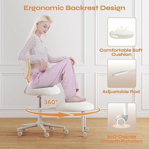 Miniatura 4 de Silla ergonómica de oficina con patas cruzadas con ruedas, silla de TDAH para adultos, silla de meditación, silla de oficina de yoga, soporte de