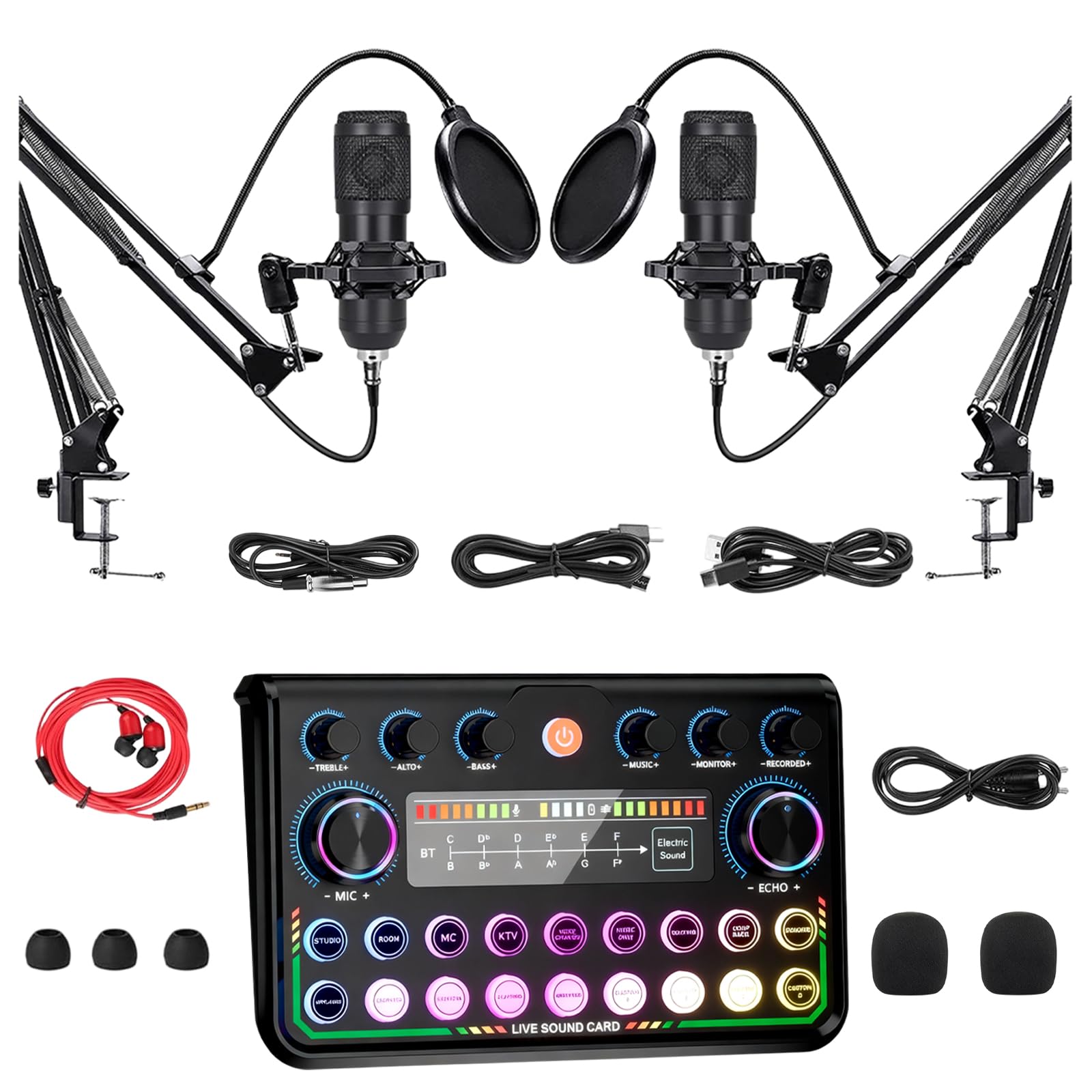 Paquete de podcast, micrófono USB, kit mezclador audio, grabación, podcasting, transmisión