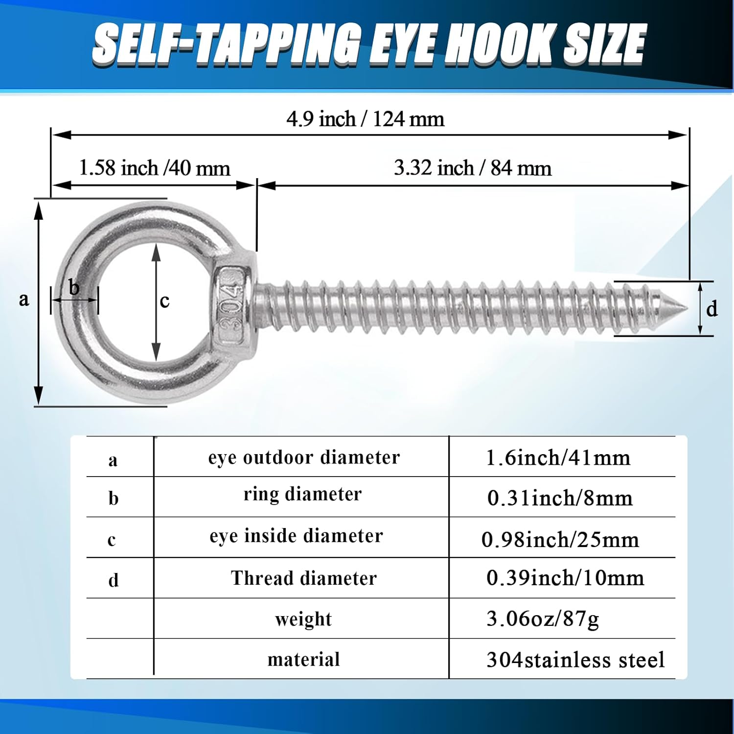 OHIYO 5 inch / 5.5 inch / 6.3 inch Heavy Duty Eye Hooks M10 Eyelet Screw Heavy Duty Screw in Eye Hooks for Hammock Stand, Swing Chair, Yoga, Heavy Indoor & Outdoor Uses (12 Pack)