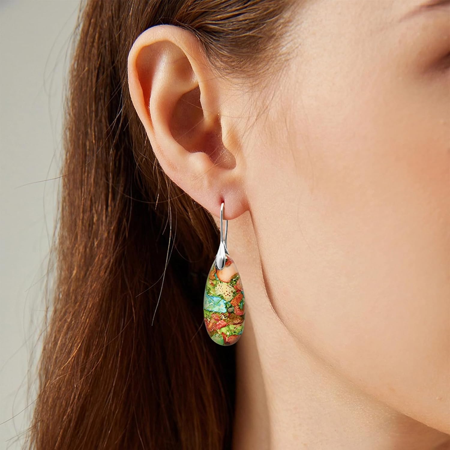 18K Gold Filled/Silver Natural Stone Dangle Drop Earrings, Colorful Gemstone Teardrop Statement Earrings for Women, Boho Fishhook Jewelry Gifts - Image 3