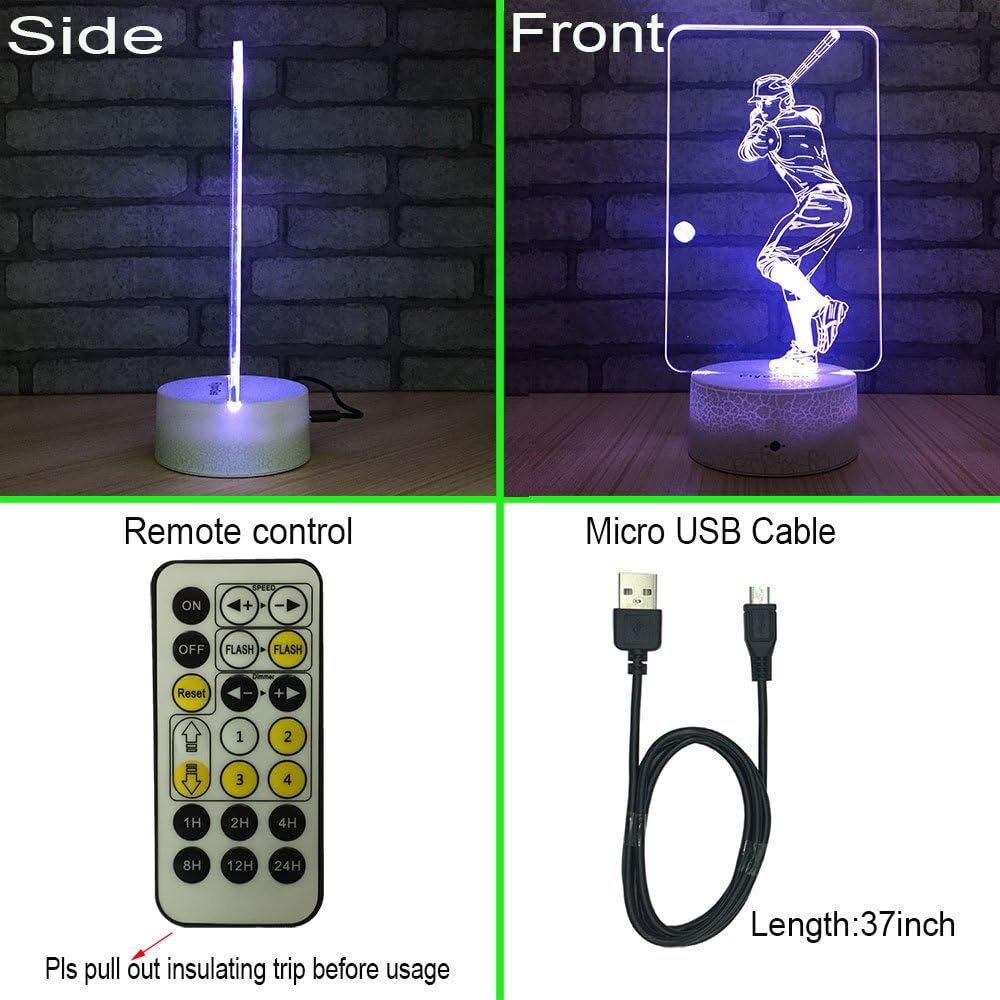 FlyonSea Baseball Light,Baseball Bedside Lamp 7 Colors Change + Remote Control with Timer Night Light Optical Illusion Lamps for Gift Ideas for Boys or Kids