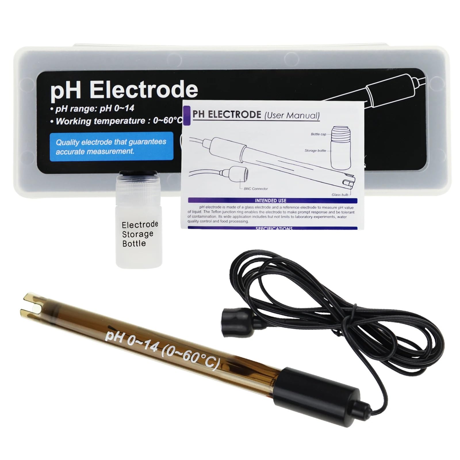 Sonda de pH for piscinas con conector BNC de 50 ohmios, cable de 200 cm, for hidroponía y acuarios. Incluye sonda for medir el pH del agua.,Análisis confiable