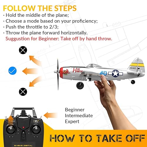 Miniatura 7 de VOLANTEXRC Avión RC para principiantes, 4 canales WWII Warbird P-47 Thunderbolt con Aileron, avión RC de 2.4 GHz con auto enderezamiento Xpilot y