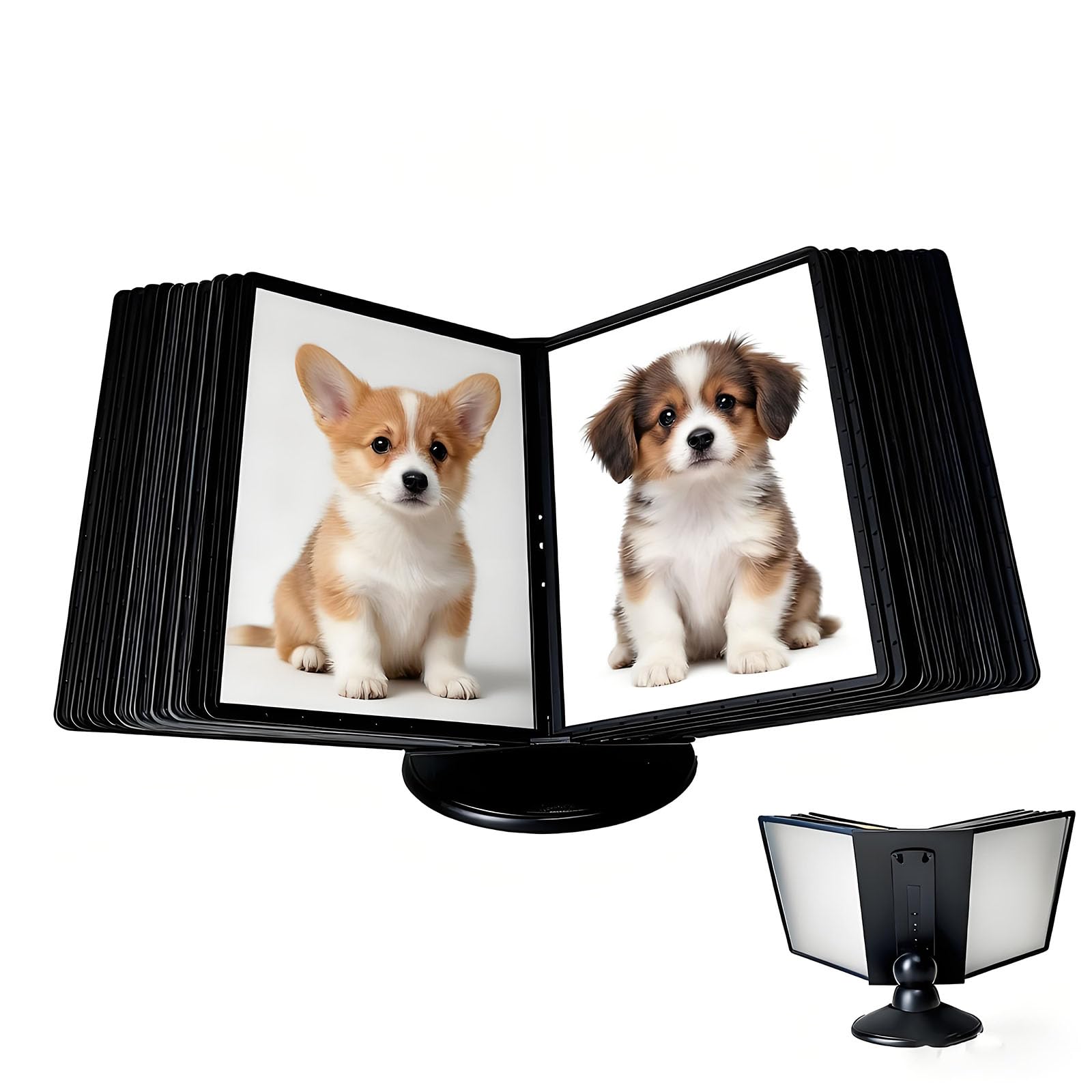 OLSKFUH 360° Rotation Desk Reference Organizer, Space Saving Document Holder, Durable Flip File Display Rack, Efficient Catalog Storage System For Home Or Office,Black-20 pages