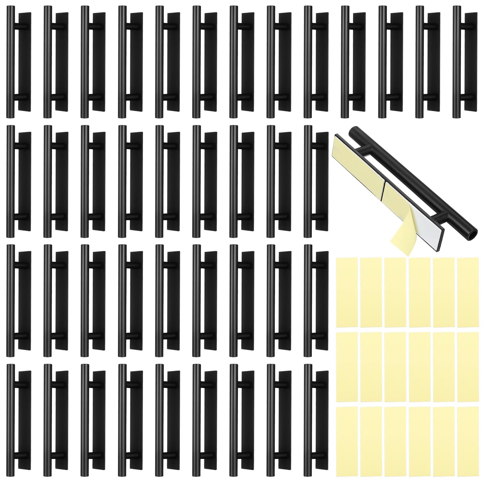 40 Pack Peel and Stick Cabinet Handles, ABS Plastic Adhesive Cabinet Handles Self-Stick Push Pull Helper Stick on Drawer Pulls for Kitchen Cabinets Closet Drawer Door Furniture Handle - Black