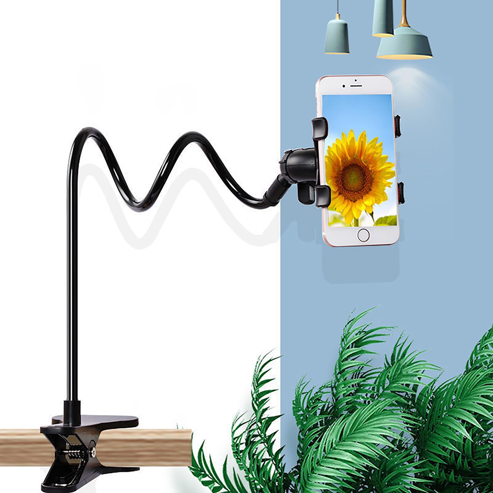 Telefonhalterung, Universal, um 360 ° drehbar, mit flexiblem Schwanenhals, Langer Arm, für iPhone 12 Mini, alle Smartphones (schwarz)