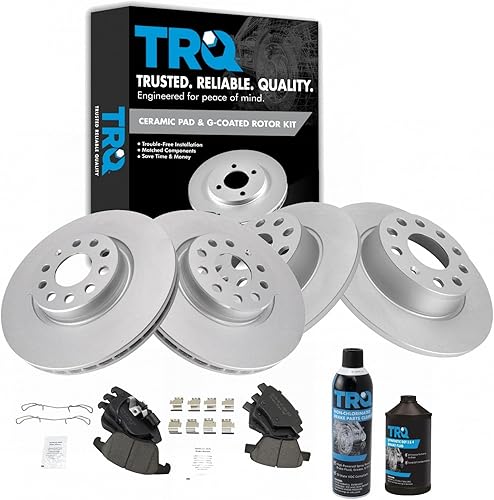 TRQ Kit de pastillas de freno delanteras y traseras y rotores Kit químico de freno, pastillas de freno Rotor de freno Cerámica Premium G-Coated